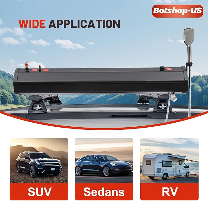 Gdrasuya10 8 Gallon Pressurized Water Tank for Camping Shower Roof Rack Water Tank Portable Off Road Shower Water Storage Tank with Hose Shower Head Bag Water Tank for VehiclesTrucksSUV