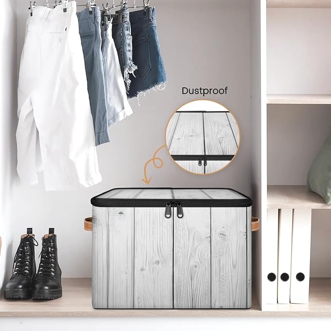 Storage Bins with Lids Wooden Texture Storage Basket Clothes Organizer with Handles Closet Storage Containers for Clothing Bedding Blanket