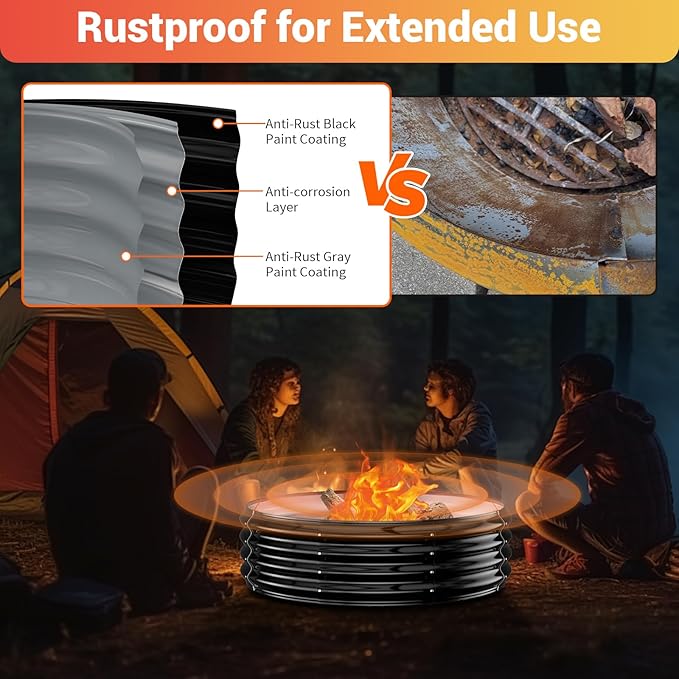 48 Inch Large Outdoor Fire Pit RingHeavy Duty High Heat Resistant Wood Burning Firepit for Outside12 TallGalvanized Steel Outdoor Fireplace &amp Fire Pits Bowl for Backyard Bonfire PatioCamping