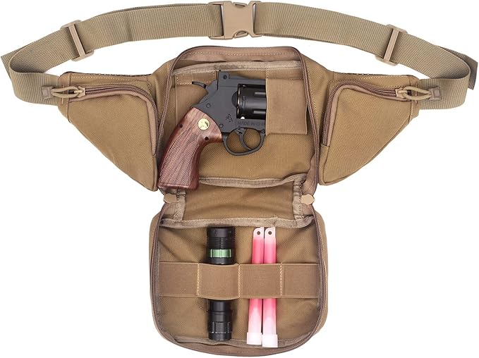 Concealed Pistol Bag Multipurpose Nylon Tactical Handgun Case Fanny Pack Waist Bag Bumbag Chest Pack with Molle Webbing Loop (Mud)
