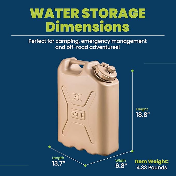 Scepter 4-Pack Portable Military Style Water Container for Camping &amp Outdoors 5 Gallon Sand - Heavy-Duty Plastic Beverage and Hydration Dispenser for Outdoor Trip
