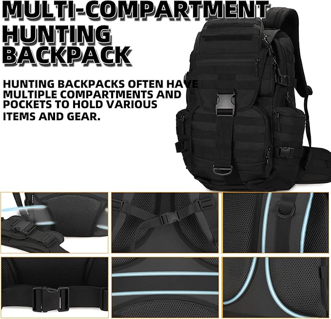 Military Tactical Backpack Waterproof Outdoor Hunting Backpack Large Capacity Hunting Day Pack (Black)