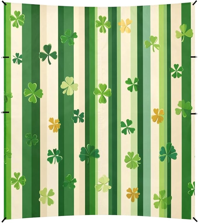 St Patrick's Striped Shamrocks Beach Tent Sun Shelter Set UPF50+ UV Protection 10.5 x 9.19 FT Camping Shade Canopy with Sandbags Sand Anchors Carrying Bag and Others