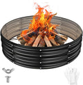 YSEJOMP 48 Inch Round Galvanized Fire Pit Ring/Fire Ring - Foldable and Perfect for Outdoor Gatherings and Campfires in The Yard/Garden/Park/Beach (Black+Gray 4 FT Diameter+1 FT Tall)