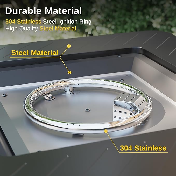 EAST OAK 28'' Propane Fire Pit Table 50000 BTU Steel Gas FirePit for Outdoor Outside Patio Deck and Garden CSA Certified Fire Table with Magnetic Lid Cover-Storage Basket and Lava Rock  Black