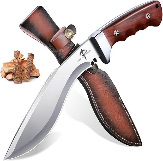 Purple Dragon Kukri Fixed Blade Knife With Sheath 8 Inch Full Tang Heavy Duty Camping Knives - Christmas Gift for Men and Women