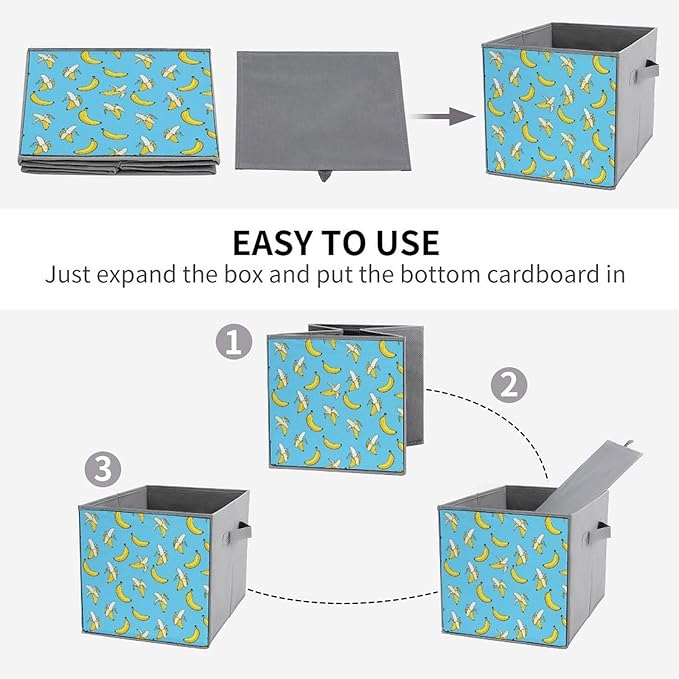Foldable Storage Bins with Handles Cute Banana Sturdy Collapsible Cube Box for Organizing Blankets Towels Toys Ideal for Home &amp Closet Use