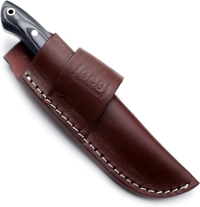 GCS Handmade D2 Steel Hunting And Skining Knife with Black And White Micarta Handle Full Tang Blade and Leather Sheath for Hunting Hunting Camping Survival EDC-GCS 933
