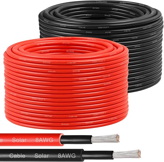Solar Panel Wire 8 AWG(10mm²) - Solar Extension Cable 200Ft Black &amp 200Ft Red 8 Gauge Tinned Copper PV Wire for Outdoor Automotive RV Solar Panel Boat Marine (Black+Red)