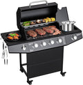 4-Burner Propane Gas Grill with Side Burner 50000 BTU Outdoor Gas BBQ Grill with Stainless Steel Grate Easy-Clean Grease Outdoor Cooking for Patio Camping Backyard