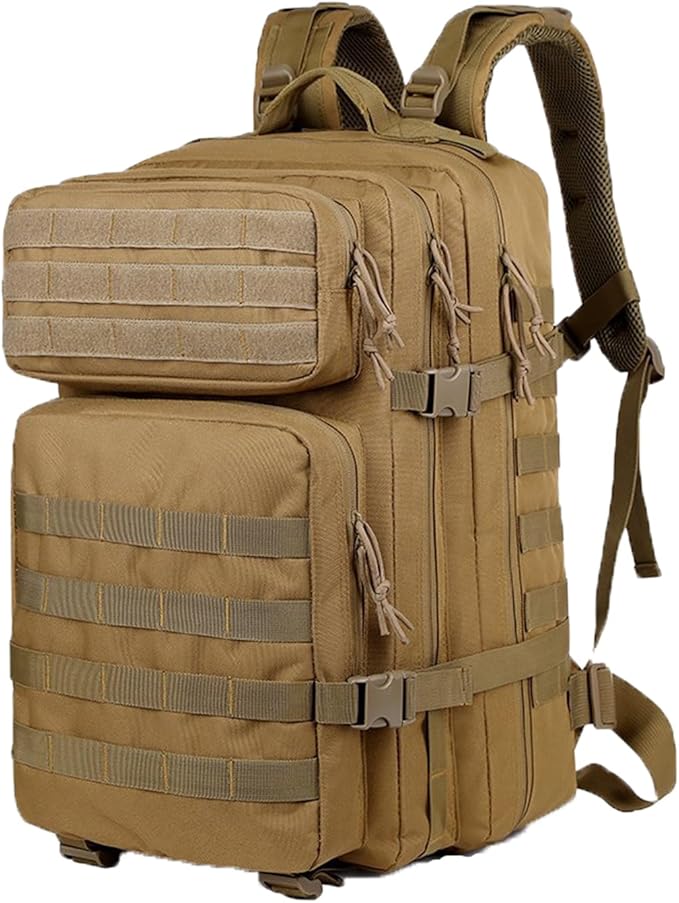 56L Tactical Backpack Military Molle Backpack Army 3 Day Waterproof Durable Hiking Rucksack for Men 24H Outdoor Survival Bug Out Bag for Camping Travel Hunting Khaki