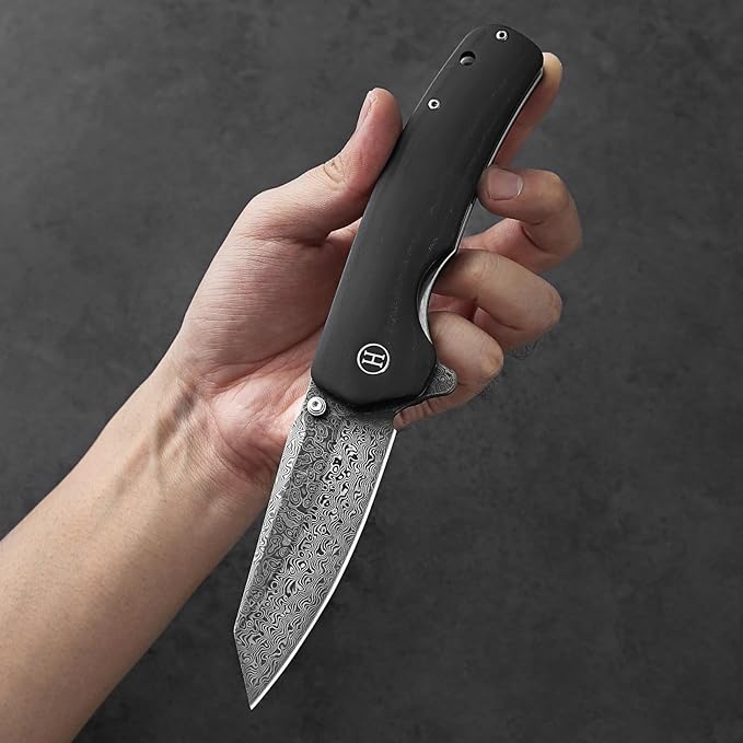 Clip Point Folding Knife with G10 Tactical Handle Damascus Steel Blade Gift Box Set - Ideal for Everyday Carry - Holtzman's Gorilla Survival