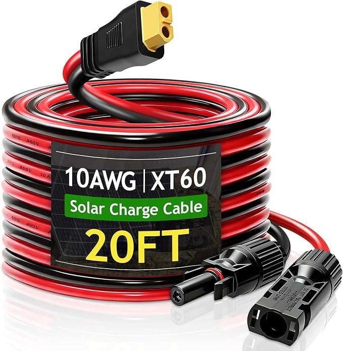 WFPOWER Solar Panel Connector to XT60 Connector Cable 20FT 10AWG Solar to XT60 Charge Extension Cable (Plug Female) Cables for RV Folding Portable Power Station Solar Generator