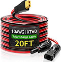 WFPOWER Solar Panel Connector to XT60 Connector Cable 20FT 10AWG Solar to XT60 Charge Extension Cable (Plug Female) Cables for RV Folding Portable Power Station Solar Generator