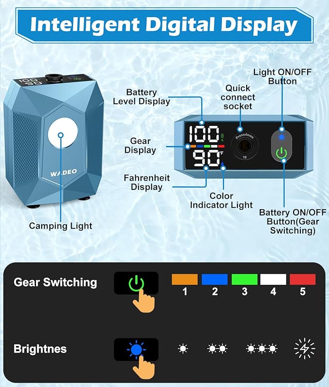 WADEO Portable Shower for Camping Outdoor Electric Shower Rechargeable Pump with 20L Collapsible Bucket Camping Shower Light for Camping Hiking Traveling Washing