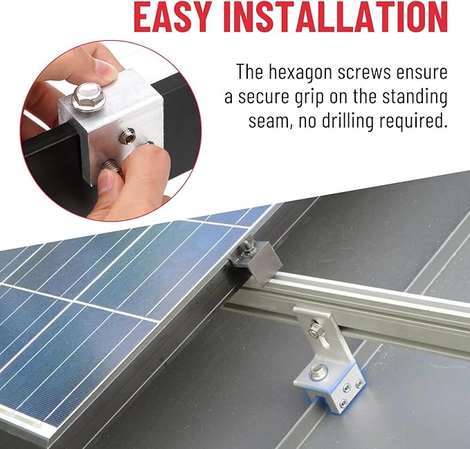 24PCS Standing Seam Roof Clamps Metal Roof Fixing Clamps Racking Bracket for Solar Panel Module Installation Starlink Base Heat Cable and Snow Guard Attachment