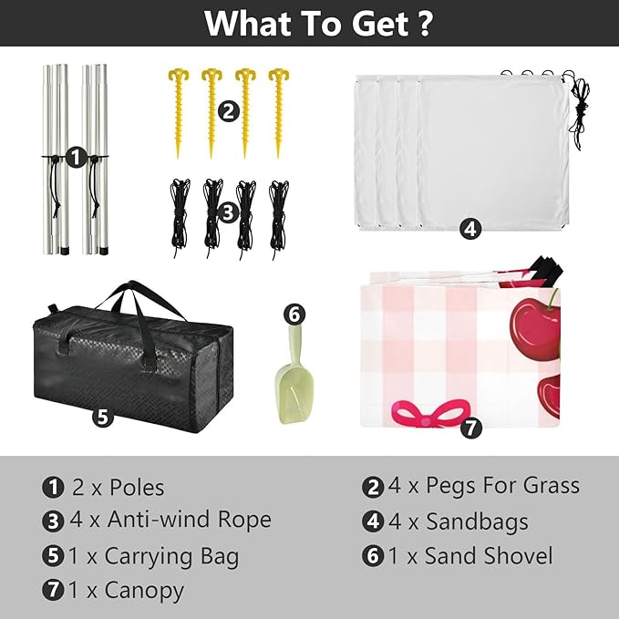 Beach Canopy with Windproof Ropes &amp Sandbags Beach Tent Sun Shade Sun Shelter for Camping Trips Fishing Backyard Fun or Picnics Cherry