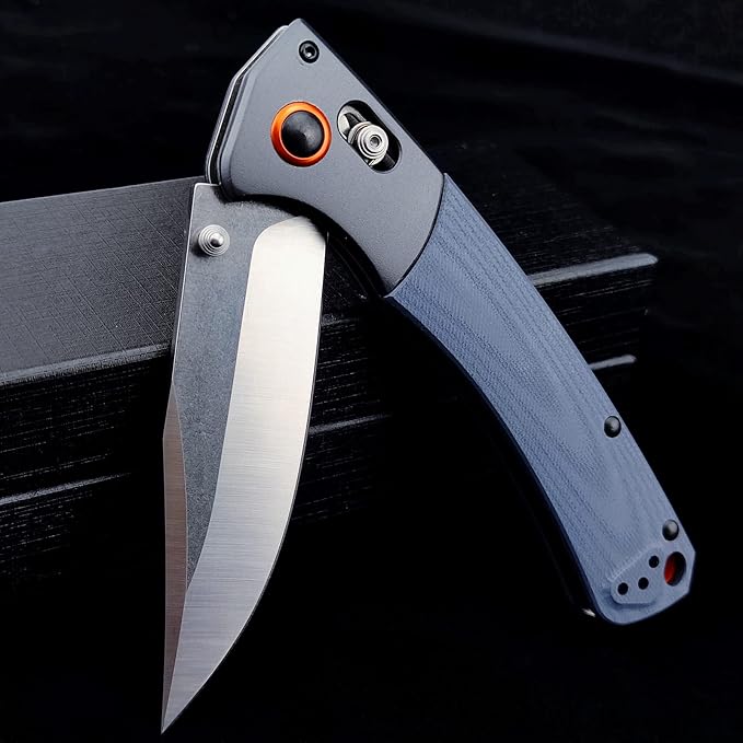 EDC Pocket Knife for Men D2 Blade Satin Finish G10 handle Thumb Stud Manual Open Camping Folding Knife for Outdoor Fishing (blue)