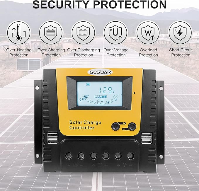 60A Solar Charge Controller 12V 24V 36V 48V Max PV 100VDC Backlit Display Solar Panels Off-Gird Quattro USB Intelligent PWM Regulator for LFP AGM SLD FLA BAT (60A)