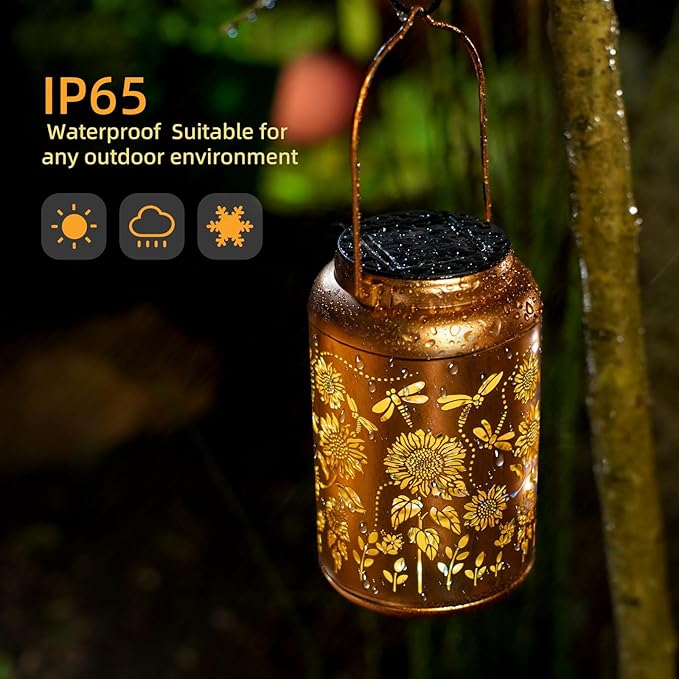 2pack Solar Lanterns Lights Outdoor Hanging Lantern Waterproof Metal LED Dragonfly Spring Decor Mothers Day Gifts for Women Men Mom Grandma Solar Light for GardenYardPatio LawnPathwayLandscape