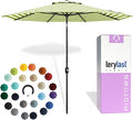 Midtown Umbrellas - 10-Year-No-Fade 10 Ft Patio Umbrella with Terylast Fabric Auto-Tilt Aluminum Frame and 8 Reinforced Ribs for Deck Pool Garden &amp Beach - Green/White Stripes Canopy Black Pol
