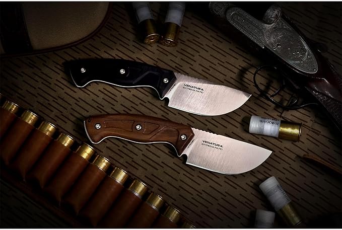 Extrema Ratio - Venatus S (Nitrogen Black Satin) Fixed Blade Knife Nitrogen Steel Satin Finish Full Tang Construction Walnut/G10 Handle Ambidextrous Leather Sheath