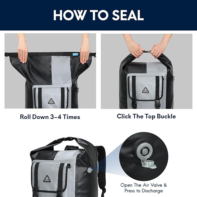 Haimont Waterproof Backpack Roll Top Dry Bag Kayak Dry Backpack IPX7 for Outdoor Dry Pack Boating Fishing 60L Black/Gray