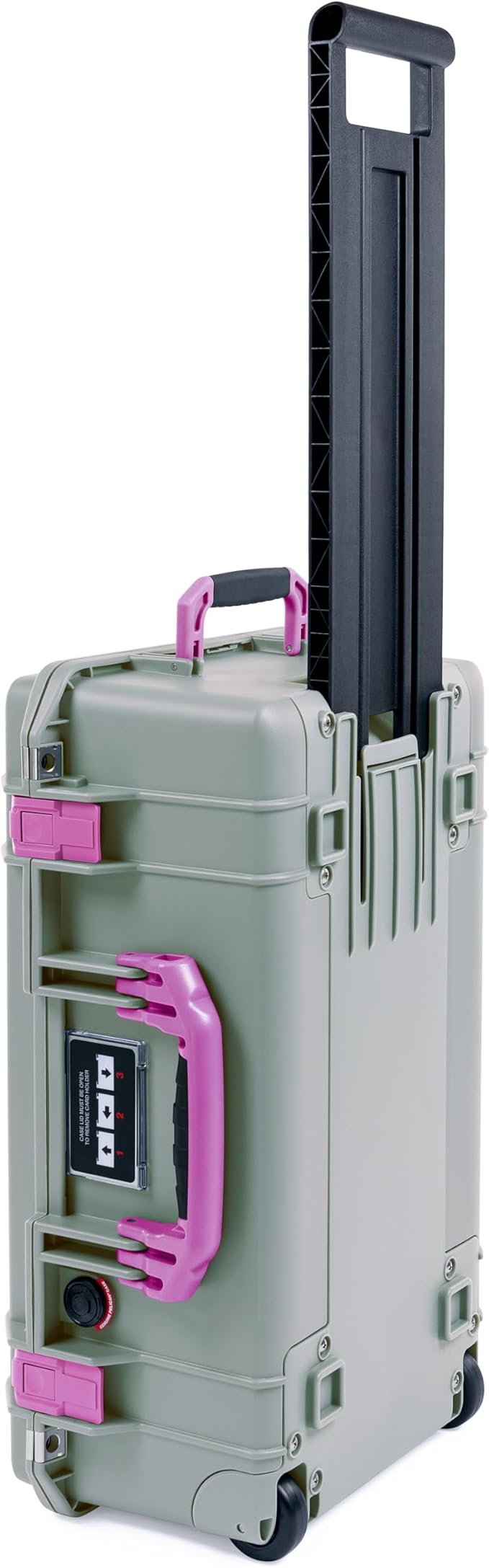 Pelican Air 1535 Carry-On Sage Green - Medium Size Waterproof Case with Pluck Foam Set and Lid Foam - Magenta Handles &amp Latches