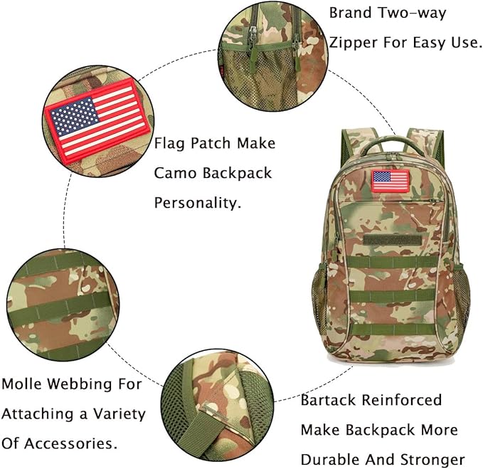 outdoor plus Camo BackpackMilitary Boys Backpacks for School40L Army Bookbag with USB Charging Port Waterproof