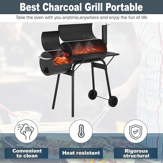 FDW Charcoal Grills 43-inch Outdoor GrillMultiple People BBQ Grill with Double Grill Mesh DesignSmoker Grill for CampingOutdoor BackyardPatio and PartiesBlack