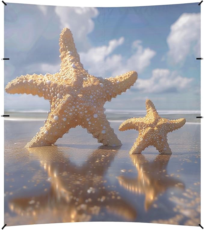 ALAZA Two Stand Starfish Beach Blue Sky Beach Tent Sun Shelter Portable Canopy Sunshade for Outdoor Camping Picnics Backyard Fun 10x9 ft