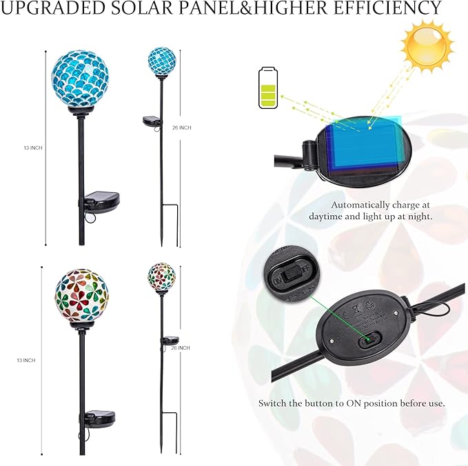VCUTEKA Solar Garden Lights Mosaic Solar Light Outdoor Waterproof LED Pathway Stake Light for Landscape Patio Yard Deck Walkway Decoration 2 Pack