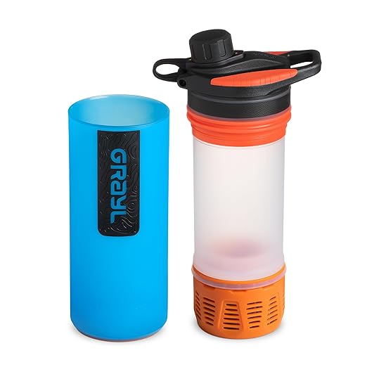 GRAYL GeoPress 24 oz Water Purifier Bottle - Filter for Hiking Camping Survival Travel (Bali Blue)