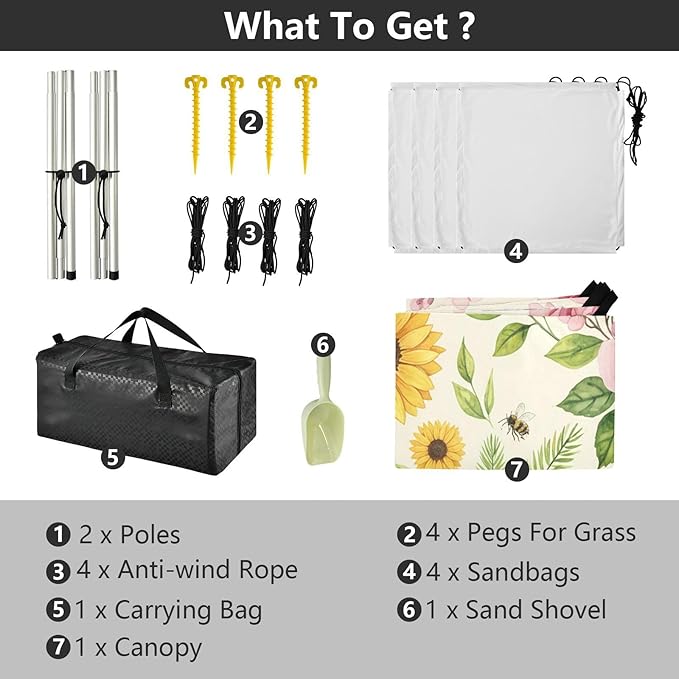 xigua Rose and Sunflower Beach Tent Sun Shelter with Carrying Bag - Silver Coated Oxford Fabric Beach Canopy for Beach Camping Fishing - Includes Windproof Ropes Sandbags &amp Stakes