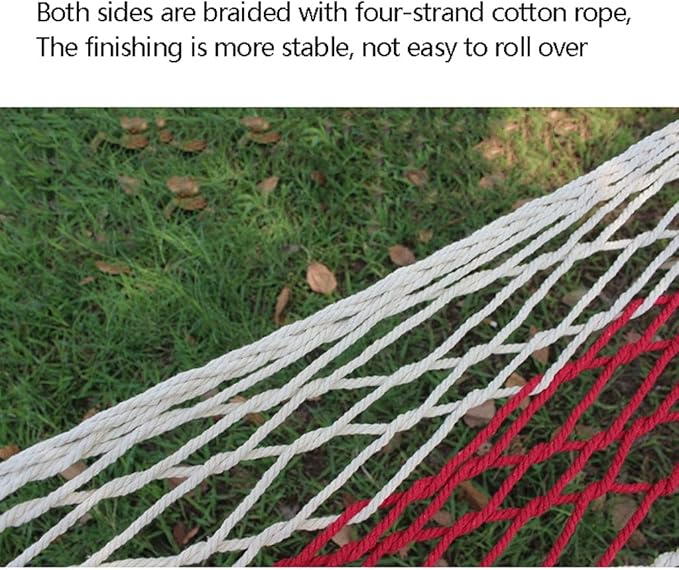 Portable Hammock Mesh Camping Hammock Thick Rope Hammocks with Sticks for Outdoor/Indoor Patio Backyard for Backpacking Beach (Color : Red+Dedicated Strap)