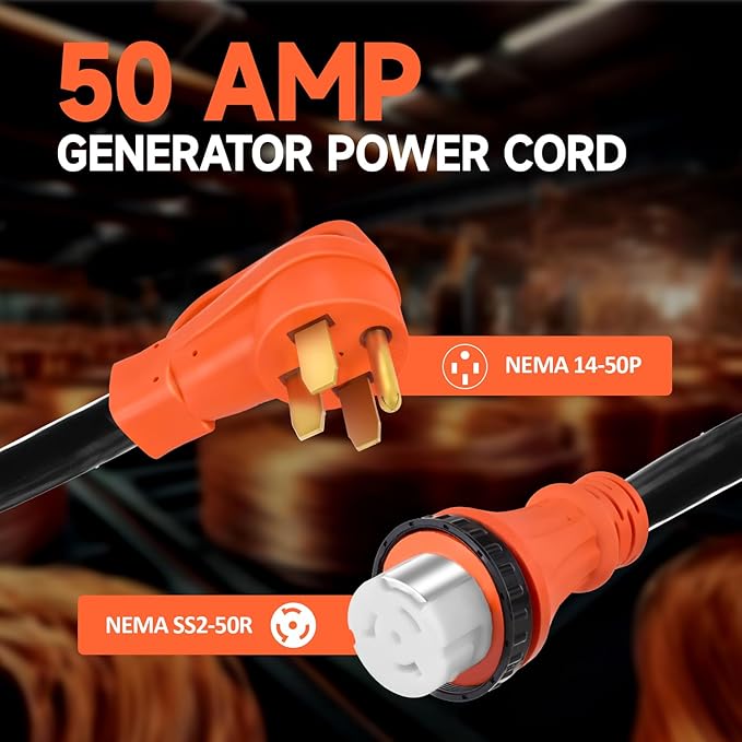 H HZXVOGEN 50 Amp Generator Cord and Power Inlet Box Kit 25FT RV Extension Cord NEMA 14-50P/SS2-50R STW 6/3+8/1 AWG Power Cord with Pre-Drilled Generator Inlet Box Twist Lock Connector UL&ampETL Li