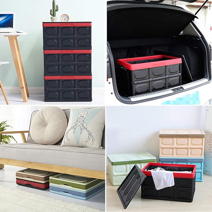 GUOZI 30 Liter Collapsible Storage Bin with Lid Durable Plastic Folding Storage Crate Stackable Storage Box Organizer Container for Keepsake Toy Photos Office Nursery Wardrobe Bookshelf etc.