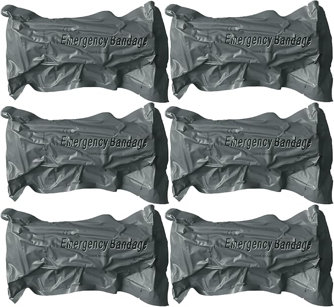 6 Inch Israeli Style Emergency Bandage Compression Trauma Pressure Wound Dressing Medical Sterile Vacuum Sealed Trauma Kit Tactical First Aid Kit IFAK Supplies (6Pcs)