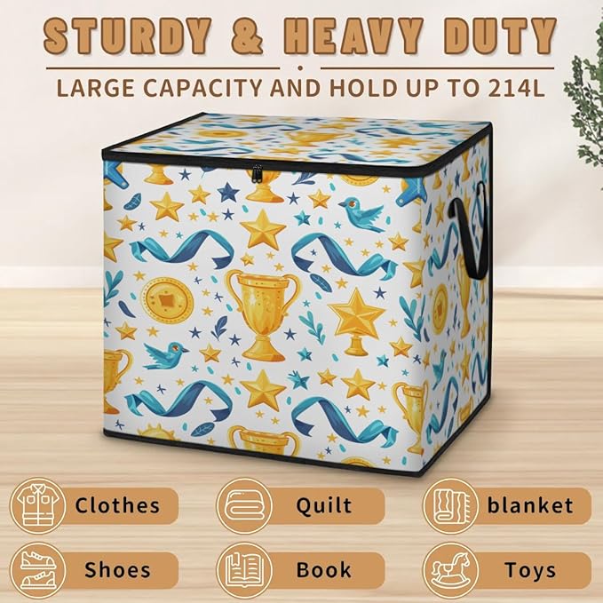 Trophies Large Storage Bags Championship Trophy Large Blanket Clothes Storage Containers Foldable Thick Fabric Storage Bags Comforter Organization And Storage With Handle Storage Bin With Zipper Lids