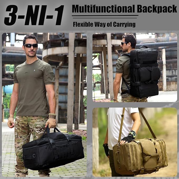 Protector Plus Tactical Travel Backpack 60L Military MOLLE Duffel Bag (Rain Cover &amp Patch Included)