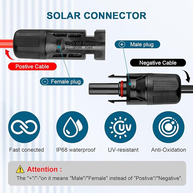 10 AWG Solar Extension Cable 200FT Flexible Solar Panel Wire with Male to Female Connector Parallel Tinned Copper Wire for Solar Panel Automotive RV Boat Outdoors