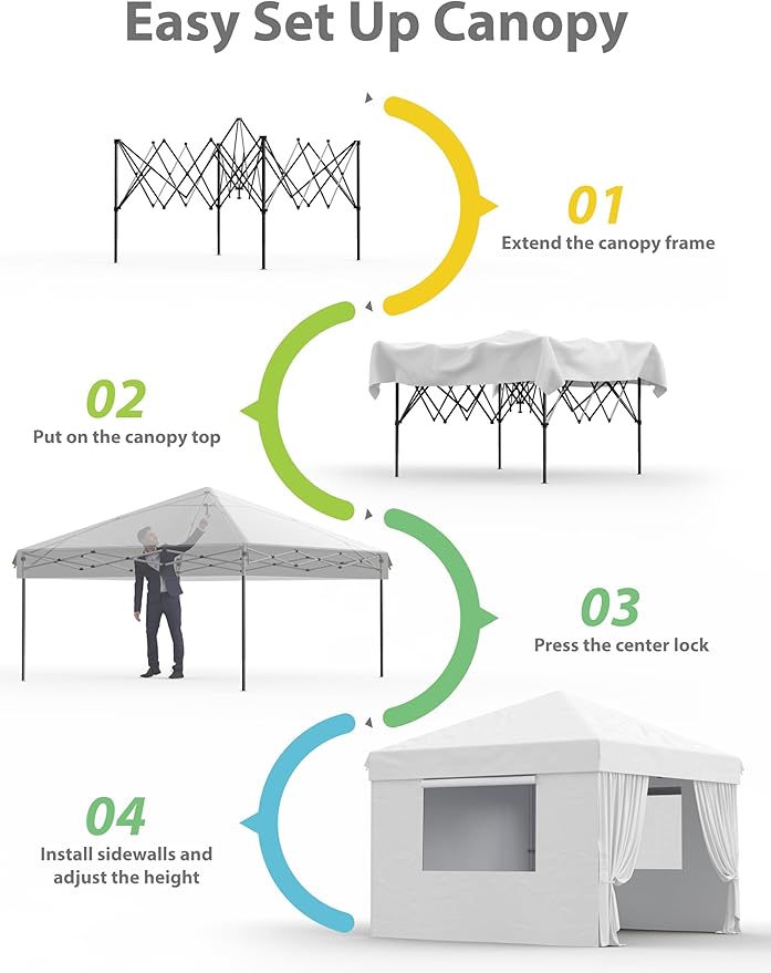 CABIHOME 10x10 Pop Up Canopy Tent Outdoor Instant Canopy with 3 Removable Sidewalls Heavy Duty Commercial Instant Shelter Waterproof &amp UV Resistant for Outdoor Events Camping Backyard (White