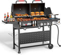 Gas and Charcoal Grill Combo with Side Burner 3 Burners Propane BBQ Grill 748 SQ.IN Cooking Space Non-Stick Enamel Coating Grates Heavy-Duty Stand for Backyard &amp Outdoor Barbecue