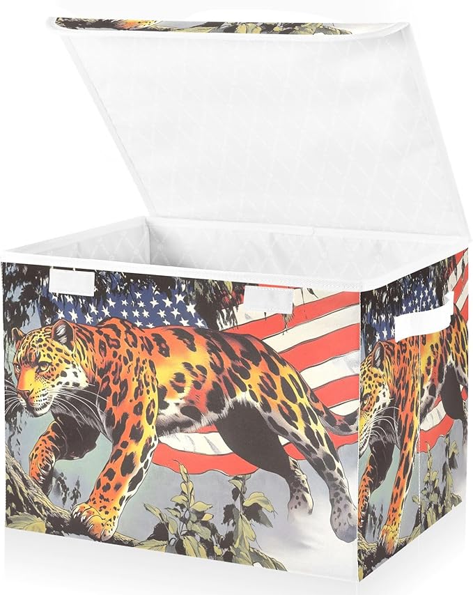 Storage Cube with Lid Panther America Print 16.5×12.6×11.8 IN 1 Pack Collapsible Large Capacity Foldable Storage Basket Bin Organizer