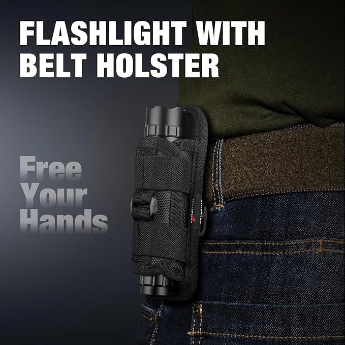 ULTRAFIRE Tactical Flashlight with Holster for Duty Belt 1000 High Lumen Police Flashlight with Belt Holster Rechargeable Law Enforcement Flashlight 3 Modes Security Flashlights WF-501BX