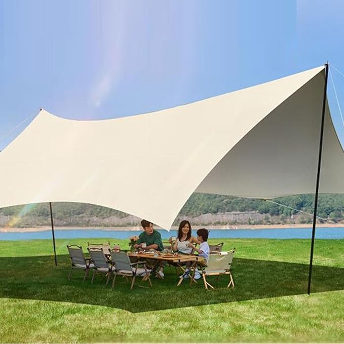 Large 16 Square Meters Outdoor Camping Shelter Featuring Reflective Silver Layer for Sun Shield and