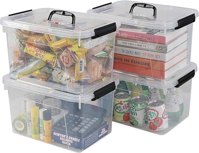 12 Quart Latching Storage Box 4 Pack Clear Plastic Organizer Bin with Handle