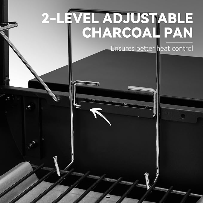 Barrel Charcoal Grill with Offset Smoker Side Shelf with Hooks Mesh Bottom Shelf Blow-Molded Wheels Outdoor Grilling and Backyard Cooking CC1624S Black