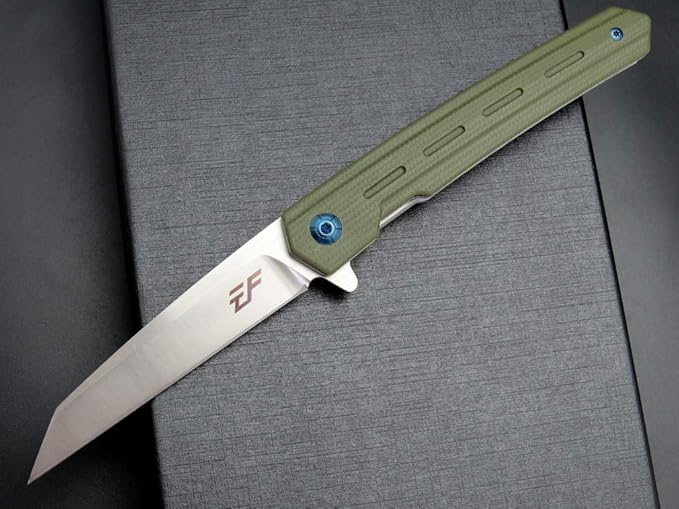 Eafengrow EF946 Folding Knife D2 Steel Blade G10 Handle EDC Tool Knives for Camping Hiking Survival Outdoor (GREEN)