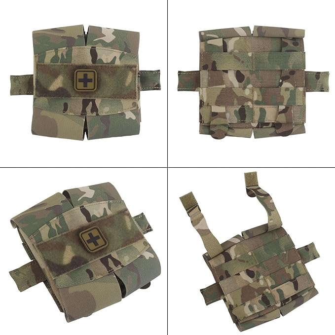Camouflage MOLLE Medical Pouch with roll-Out Organizer top Tourniquet Band &amp ID Patch Area Utility First Aid Pouch for Airsoft Training &amp Outdoor Use